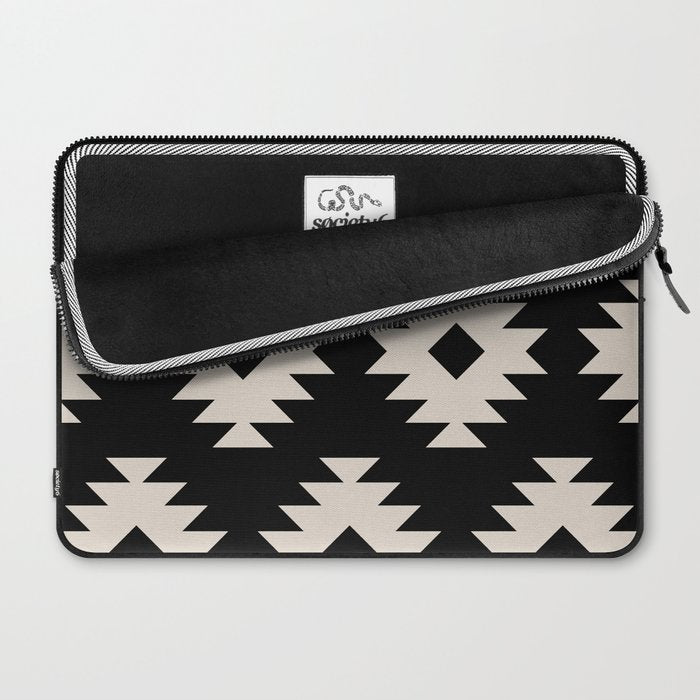 Southwestern Pattern 542 Black and Linen White Laptop Sleeve Gallery Image 2