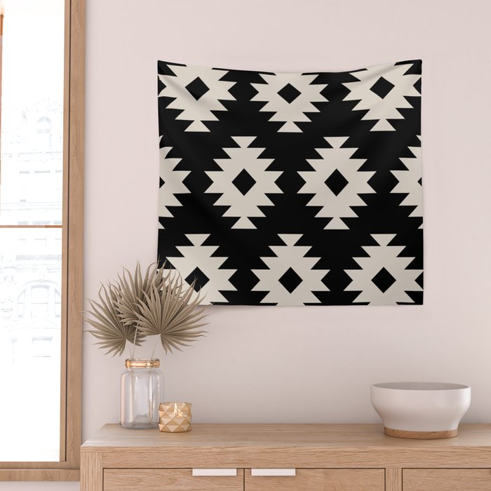Southwestern Pattern 542 Black and Linen White Wall Tapestry Gallery Image 2