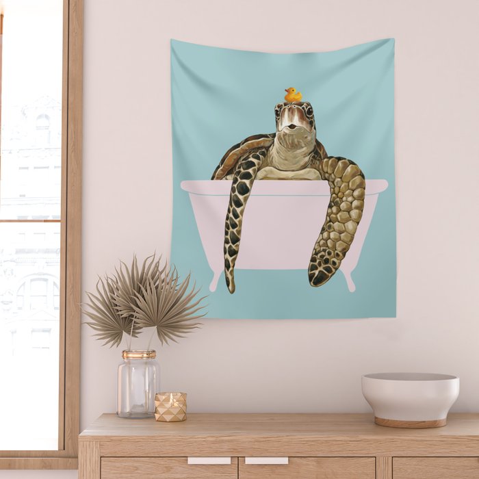 Sea Turtle in Bathtub Wall Tapestry Gallery Image 2
