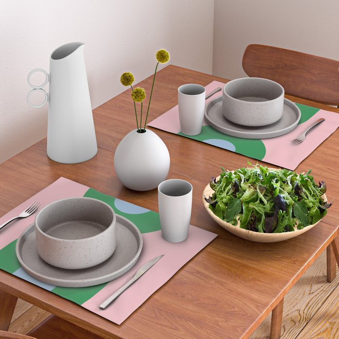 Bold Minimal Double Arch Pattern in Pink, Green, and Pastel Blue Placemat Gallery Image 2
