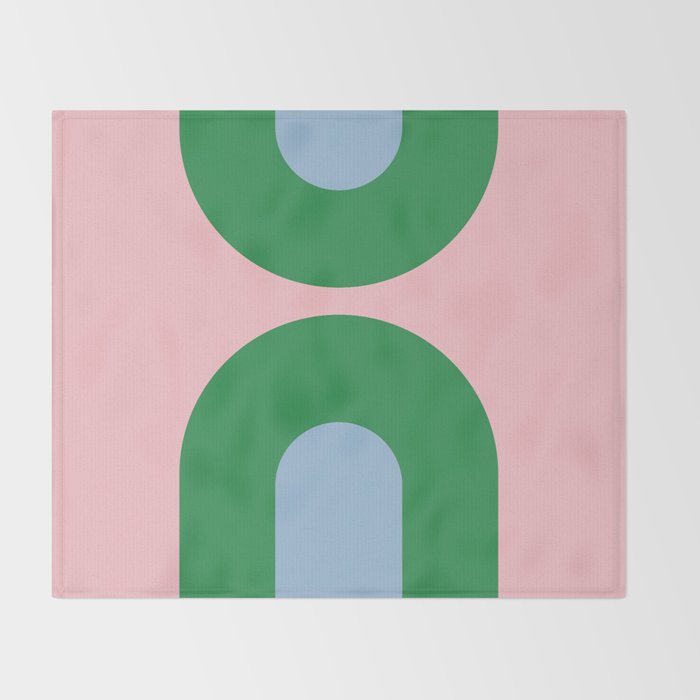 Bold Minimal Double Arch Pattern in Pink, Green, and Pastel Blue Throw Blanket Gallery Image 2