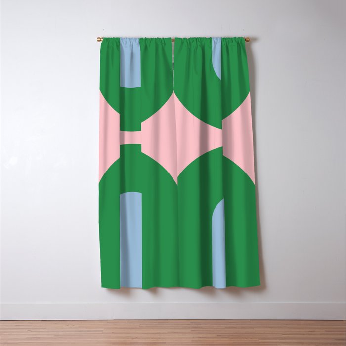 Bold Minimal Double Arch Pattern in Pink, Green, and Pastel Blue Window Curtain Gallery Image 3