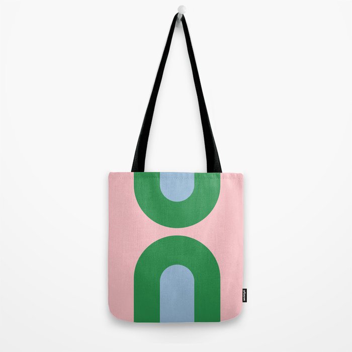 Bold Minimal Double Arch Pattern in Pink, Green, and Pastel Blue Tote Bag Gallery Image 2