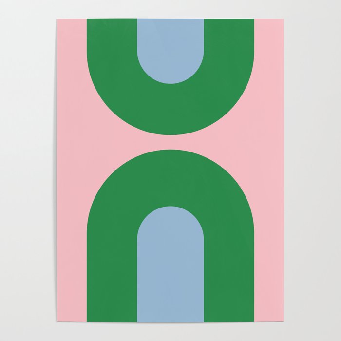 Bold Minimal Double Arch Pattern in Pink, Green, and Pastel Blue Poster Gallery Image 4