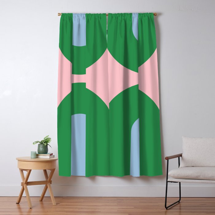 Bold Minimal Double Arch Pattern in Pink, Green, and Pastel Blue Window Curtain Gallery Image 5