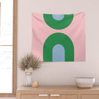 Bold Minimal Double Arch Pattern in Pink, Green, and Pastel Blue Wall Tapestry Gallery Image 2