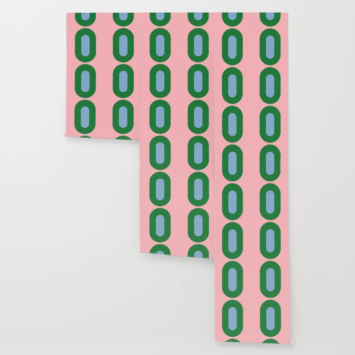 Bold Minimal Double Arch Pattern in Pink, Green, and Pastel Blue Wallpaper Gallery Image 3