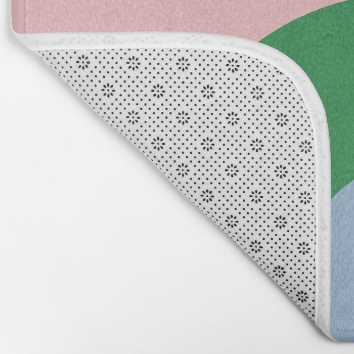 Bold Minimal Double Arch Pattern in Pink, Green, and Pastel Blue Bath Mat Gallery Image 2