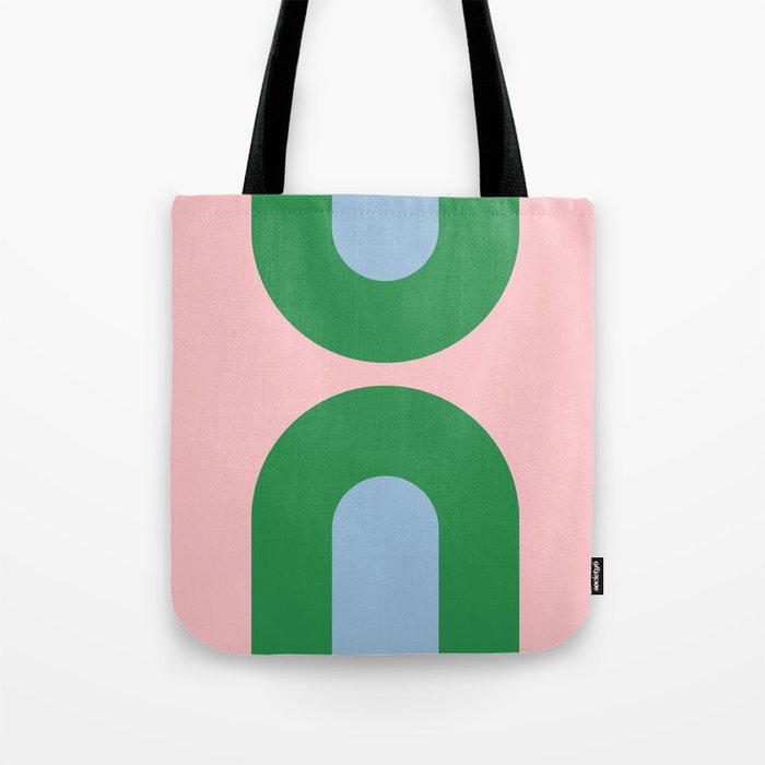 Bold Minimal Double Arch Pattern in Pink, Green, and Pastel Blue Tote Bag Gallery Image 1