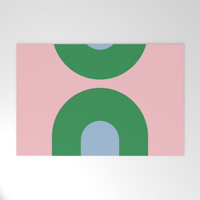 Bold Minimal Double Arch Pattern in Pink, Green, and Pastel Blue Welcome Mat Gallery Image 1