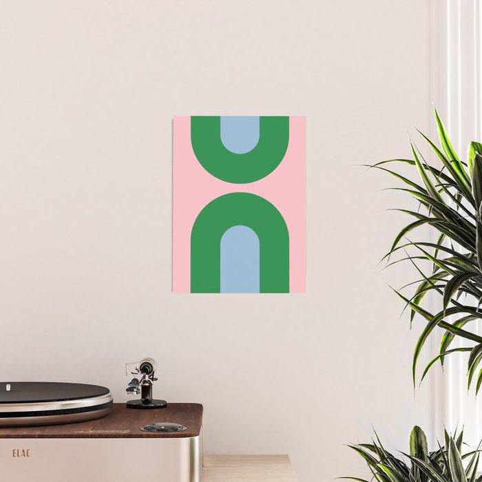 Bold Minimal Double Arch Pattern in Pink, Green, and Pastel Blue Poster Gallery Image 2
