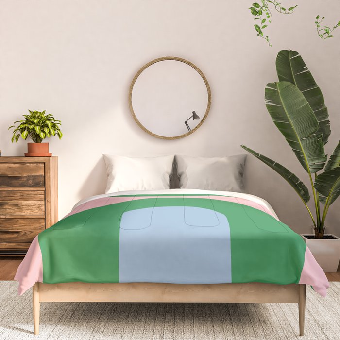 Bold Minimal Double Arch Pattern in Pink, Green, and Pastel Blue Comforter Gallery Image 3