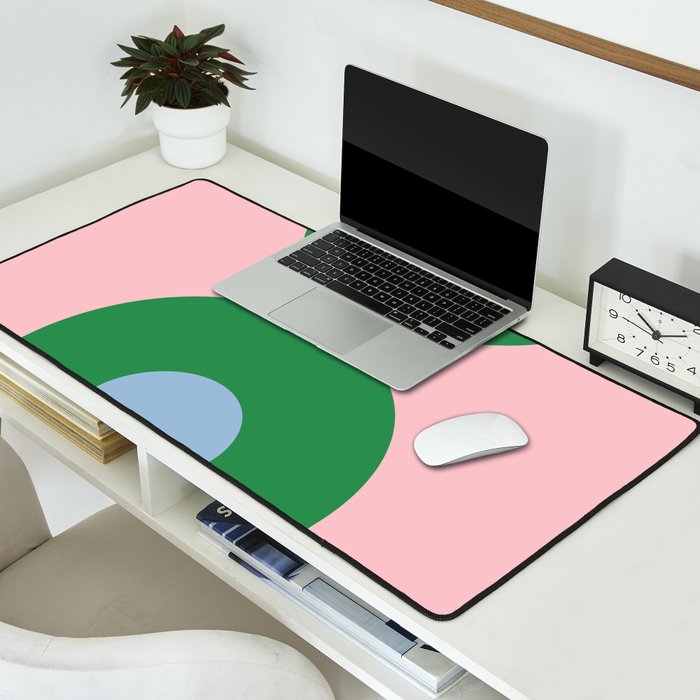 Bold Minimal Double Arch Pattern in Pink, Green, and Pastel Blue Desk Mat Gallery Image 2