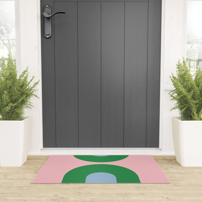 Bold Minimal Double Arch Pattern in Pink, Green, and Pastel Blue Welcome Mat Gallery Image 3