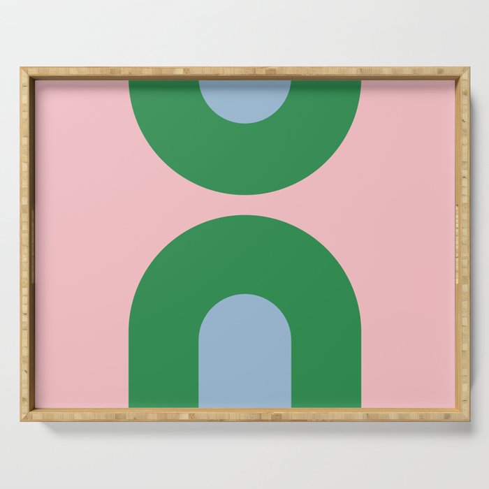 Bold Minimal Double Arch Pattern in Pink, Green, and Pastel Blue Serving Tray Gallery Image 1