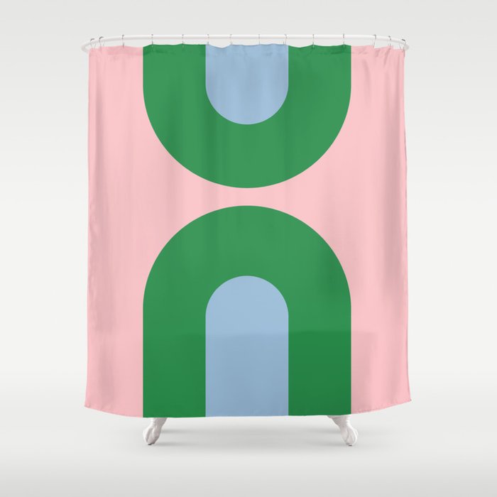 Bold Minimal Double Arch Pattern in Pink, Green, and Pastel Blue Shower Curtain Gallery Image 1