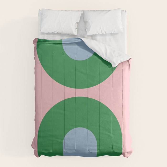 Bold Minimal Double Arch Pattern in Pink, Green, and Pastel Blue Comforter Gallery Image 1