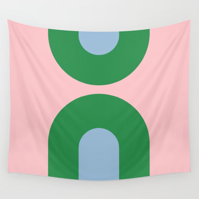 Bold Minimal Double Arch Pattern in Pink, Green, and Pastel Blue Wall Tapestry Gallery Image 4