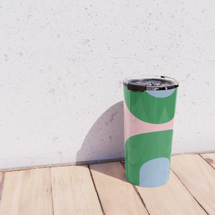 Bold Minimal Double Arch Pattern in Pink, Green, and Pastel Blue Travel Mug Gallery Image 4