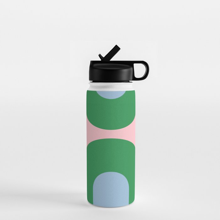 Bold Minimal Double Arch Pattern in Pink, Green, and Pastel Blue Water Bottle Gallery Image 1