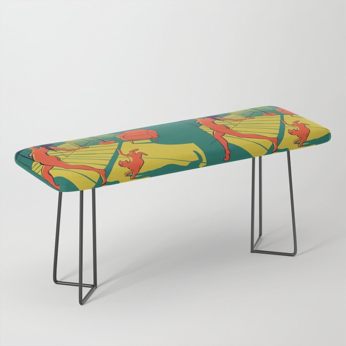 Dancing with the cat | Moody sunset light and shadows Aesthetic Green room Naked dance Femme Fatale  Bench Gallery Image 1
