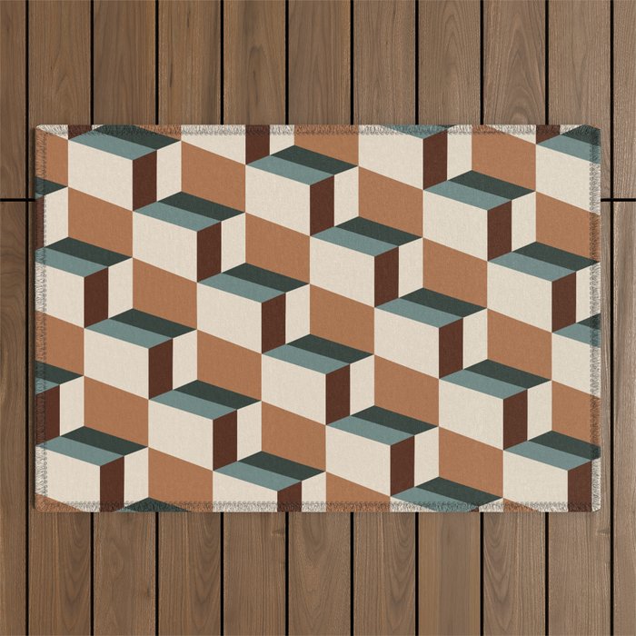 Cuboid Geometric Abstract Shapes Pattern VIII Outdoor Rug Gallery Image 1