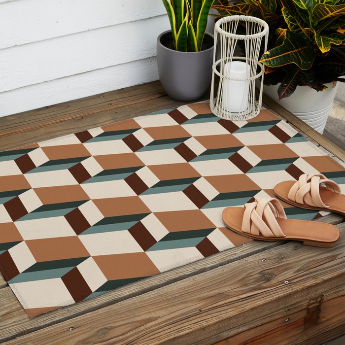 Cuboid Geometric Abstract Shapes Pattern VIII Outdoor Rug Gallery Image 2