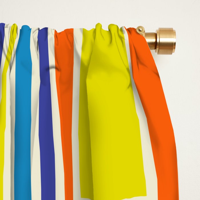 Cheerful Retro Geometric Mod Portes Pattern Blue Orange Yellow Cream Window Curtain Gallery Image 2