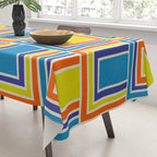 Cheerful Retro Geometric Mod Portes Pattern Blue Orange Yellow Cream Tablecloth Gallery Image 3