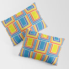 Cheerful Retro Geometric Mod Portes Pattern Blue Orange Yellow Cream Pillow Sham Gallery Image 3