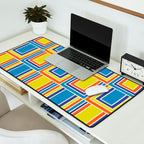 Cheerful Retro Geometric Mod Portes Pattern Blue Orange Yellow Cream Desk Mat Gallery Image 2