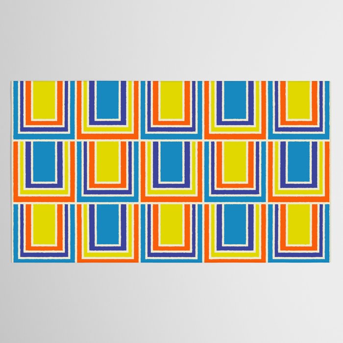 Cheerful Retro Geometric Mod Portes Pattern Blue Orange Yellow Cream Tablecloth Gallery Image 2