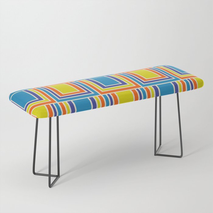 Cheerful Retro Geometric Mod Portes Pattern Blue Orange Yellow Cream Bench Gallery Image 1