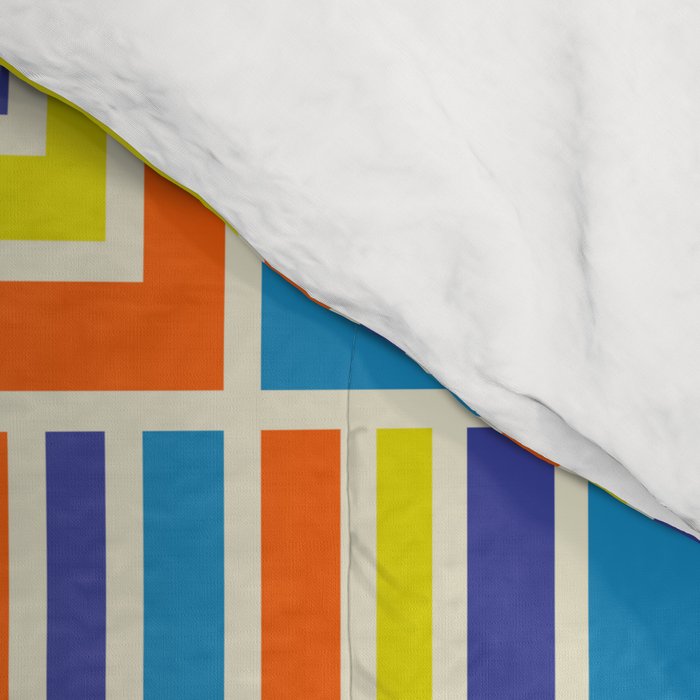 Cheerful Retro Geometric Mod Portes Pattern Blue Orange Yellow Cream Comforter Gallery Image 4