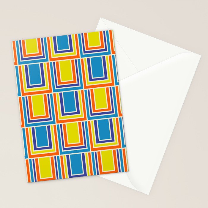 Cheerful Retro Geometric Mod Portes Pattern Blue Orange Yellow Cream Stationery Card Gallery Image 2
