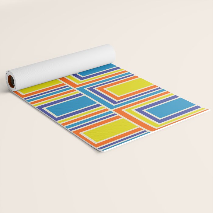 Cheerful Retro Geometric Mod Portes Pattern Blue Orange Yellow Cream Yoga Mat Gallery Image 2