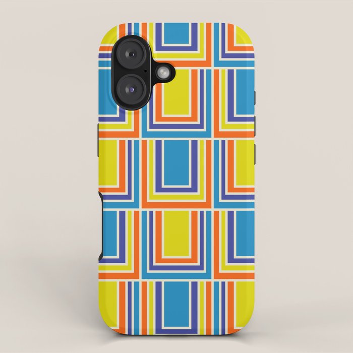 Cheerful Retro Geometric Mod Portes Pattern Blue Orange Yellow Cream iPhone Case Gallery Image 1