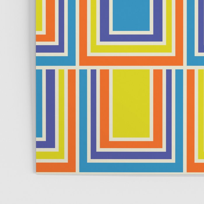 Cheerful Retro Geometric Mod Portes Pattern Blue Orange Yellow Cream Poster Gallery Image 3