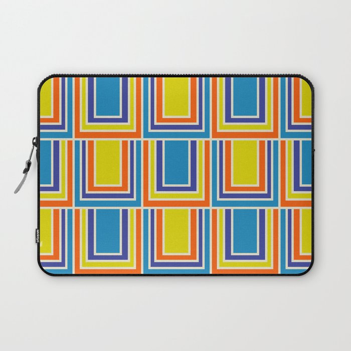 Cheerful Retro Geometric Mod Portes Pattern Blue Orange Yellow Cream Laptop Sleeve Gallery Image 1