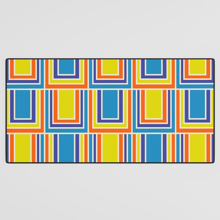 Cheerful Retro Geometric Mod Portes Pattern Blue Orange Yellow Cream Desk Mat Gallery Image 3