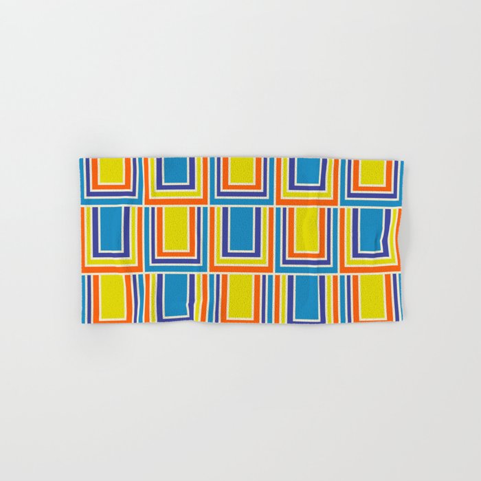 Cheerful Retro Geometric Mod Portes Pattern Blue Orange Yellow Cream Bath Towel Gallery Image 1