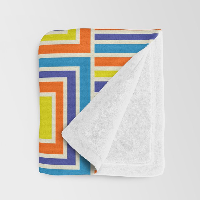 Cheerful Retro Geometric Mod Portes Pattern Blue Orange Yellow Cream Throw Blanket Gallery Image 3