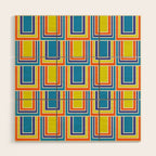 Cheerful Retro Geometric Mod Portes Pattern Blue Orange Yellow Cream Wood Wall Art Gallery Image 1