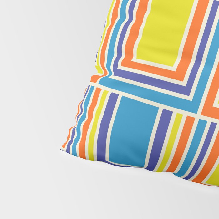 Cheerful Retro Geometric Mod Portes Pattern Blue Orange Yellow Cream Pillow Sham Gallery Image 4