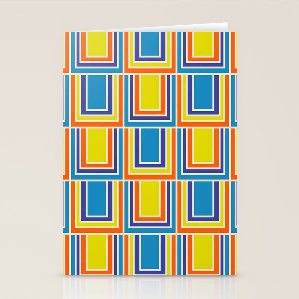 Cheerful Retro Geometric Mod Portes Pattern Blue Orange Yellow Cream Stationery Card Gallery Image 2