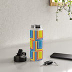Cheerful Retro Geometric Mod Portes Pattern Blue Orange Yellow Cream Water Bottle Gallery Image 4