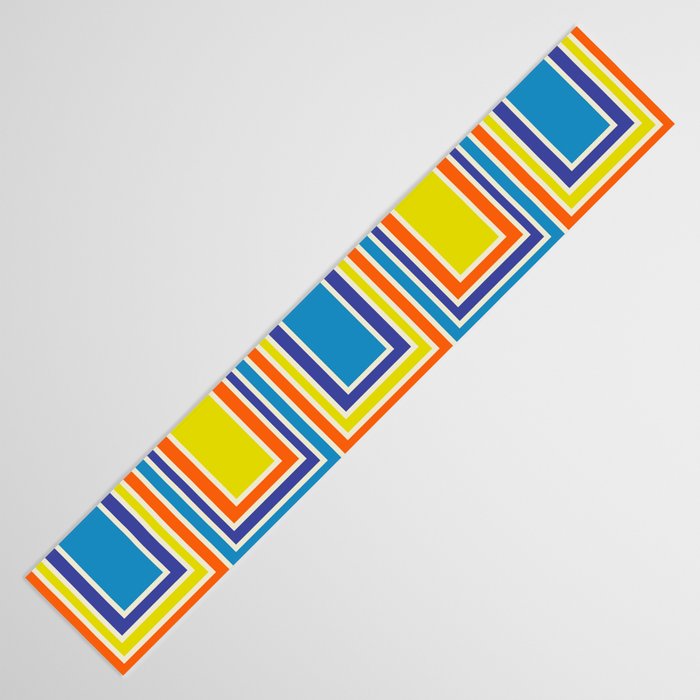 Cheerful Retro Geometric Mod Portes Pattern Blue Orange Yellow Cream Table Runner Gallery Image 3