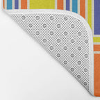 Cheerful Retro Geometric Mod Portes Pattern Blue Orange Yellow Cream Bath Mat Gallery Image 2