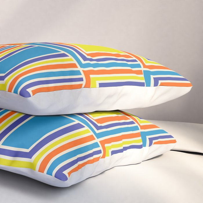 Cheerful Retro Geometric Mod Portes Pattern Blue Orange Yellow Cream Pillow Sham Gallery Image 3