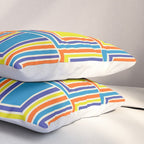 Cheerful Retro Geometric Mod Portes Pattern Blue Orange Yellow Cream Pillow Sham Gallery Image 3